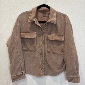 Brown Button Up Jacket Shirt Womens Medium Utility Shacket Pocket Front